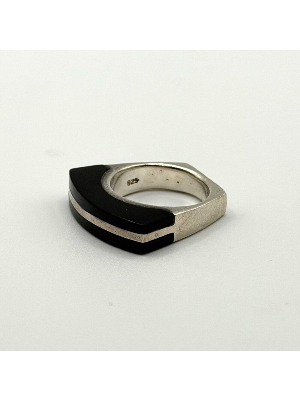 Geometric Sterling Silver & Black Enamel Ring 925 size 7.5